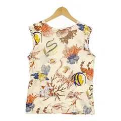 HERMES エルメス ノースリーブ タンクトップ Tシャツ イタリア製 総柄 コットン 海洋生物 レディース Mサイズ ベージュ トップス IL16063■ HERMES エルメス ノースリーブ タンクトップ Tシャツ イタリア製