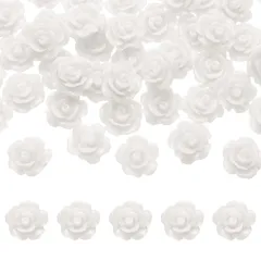uxcell 50個の白い樹脂バラの花ビーズ 10mmのフラットバック花チャ ーム不透明な彫刻バラビーズDIYジュ エリー作りネイルサングラスシューズヘアクリップホームデコ