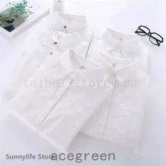 白シャツレディース長袖ワイシャツブラウストップスオフィス綿100%コットン100%丸襟襟付き大きサイズ無地