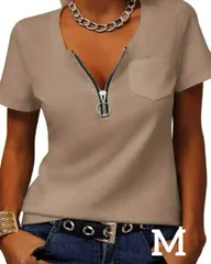 【新品/M】 フロントジッパー Vネック Tシャツ ボディスーツ テディ トップス レディース モード ストリート