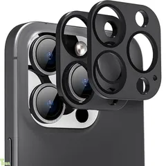 カメラレンズカバー iPhone15Pro用 航空アルミ製カメラ保護 iPhone15Pro Max対応【TommyBear】カメラフィルム 2枚セット 全面保護 ガラスなし 耐衝撃 傷防止 ブラックチタニウム1