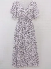 ◇ fifth フィフス 総柄　カシュクール 半袖 ロング ワンピース 表記なし ホワイト パープル系 レディース P  【中古】 【1208260004472】