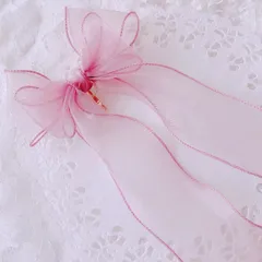 ❤️232オーガンジーダブルリボンハートビジューポニーフック❤️くすみパープル