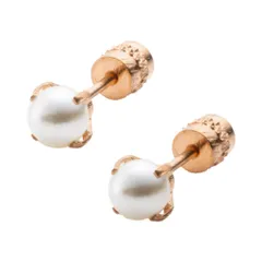 【ピンクゴールド × 5mm】[Cream dot. クリームドット公式]ステンレス製 金属アレルギー つけっぱなし サージカルステンレス ネジロック式 キャッチ 円柱型 パール 両耳用 5サイズ