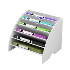 寝室 オフィス 収納 書類ケース整理 リビング収納 机上用品 レターケース 新聞/雑誌/フォルダー/書類入れ デスク上置き棚 (6仕切り) プラスチック 組み立て式 A4ファイルラック ホワイト ラック 卓上収納 Pranski