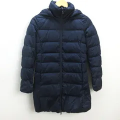 Q■ユニクロ/UNIQLO フーディー ダウンコート/セミロング■紺【レディースS】LADIES/100【中古】