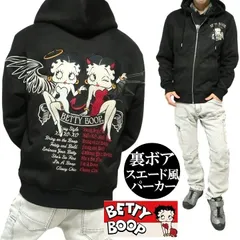 ベティーブープ ベティブープ ジップパーカー 起毛プレーティング(スエード風 )刺繍 BETTY BOOP 天使/悪魔/エンジェル/デビル 裏/フェイクファー キャラクター ユニセックス ブラック サイズS-M-L-XL BBN-2524 ネバーマインド