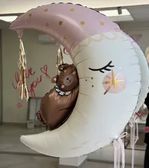 お月様とくまさん　バルーン　100日祝い　お誕生飾り　バースデーパーティー　デコレーション　風船　茶色　１歳　２歳　3歳　４歳　５歳　６歳　７歳　８歳　９歳　イベント　パーティーの飾り　韓国インスタ