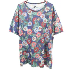miraco ミラコ 日本製 花柄 半袖 Tシャツ L ブルー系 メンズ 古着
