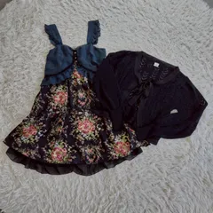 【訳あり価格】【2点セット】axes femme （アクシーズファム） トップス2点セット 花柄キャミソールチュニック 透かし編みリボン付きボレロ ロリータ 姫系 森ガール お茶会 女子会 コーディネート レディース Mサイズ