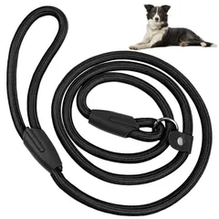人気  犬 犬用リード 首輪一体型 調節可能 リード 1.3ｍ ナイロン ペット用 スリップ リード ロープ 訓練リード 引っ張り防止リード 7.5～15キロ (ブラック)
