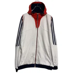 adidas 無地スウェット パーカー M ホワイト レッド ネイビー アディダス ジップアップ メッシュ 切替 古着卸 アメリカ仕入 a701-6642