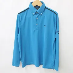 キャロウェイ CALLAWAY ゴルフ スポーツウエア シャツ ポロシャツ ボタンダウン 長袖 吸汗速乾 青 黒 ブルー ブラック 3L