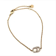 美品 Christian Dior ディオール CDロゴ ラインストーン ブレスレット 現行モデル アクセサリー ゴールド h158