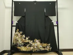 平和屋着物□上質な小紋 横段花文 黒地 正絹 逸品 BAAL7381cw