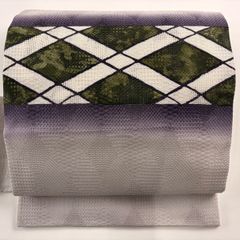 名古屋帯 秀品 夏帯 菱 紫 正絹 【中古】