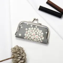 【flo.G】がま口印鑑ケース マルチミニケース 北欧柄 フラワー グレー 受注生産 10日以内に発送