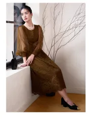 新品未使用 大きいサイズ XL 結婚式 ワンピース お呼ばれ ドレス パーティードレス 二次会 ブラウン 大人 フォーマル セミフォーマル