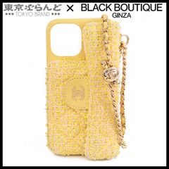 シャネル CHANEL カードホルダー付き スマホケース イエロー GP金具 ツイード ラムスキン iPhone12/12pro用 30番台 ファッション雑貨 レディース 014001455