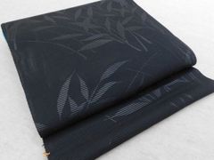 名古屋帯】夏帯 紗 未仕立て 混紡 紺色 水面に草葉柄 薄物 盛夏 - メルカリ