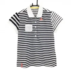 ルコックゴルフ 半袖ポロシャツ 白×ネイビー ボーダー ロゴ刺しゅう レディース LL ゴルフウェア le coq sportif