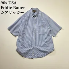 80~90s USA Eddie Bauer　シアサッカー　ストライプ　半袖シャツ　エディーバウアー　ブルー　ホワイト　XXL 古着