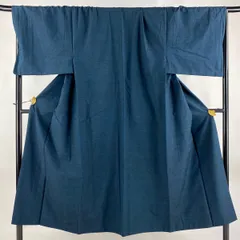 男着物 身丈145cm 裄丈73cm M 袷 アンサンブル 紬 青緑 正絹 美品 秀品 【中古】