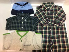 ▽ 子供服  50 60 70 ㎝ ４点セット ラルフローレン モンベル ロンパース シャツ ベスト 帽子 フリース チェック グリーン ブルー ベビー