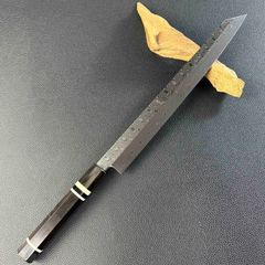 10086新品 ダマスカス先丸包丁 尺 渦刃紋105層 黒檀黒水牛白三本巻八角