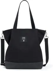 KALIDI トートバッグ 帆布 大容量 ショルダーバッグ 2way 手持ち 肩掛け 大きめ ハンドバッグ キャンバストート 通学 通勤 旅行用 ファスナー付き レディース メンズ(ブラック)