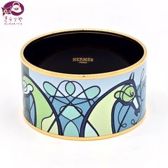 HERMES エルメス エマイユ TGM バングル ブレスレット 手首周り約19.5㎝ ホース/馬柄 ゴールド/ブラック/マルチカラー +Q刻印 フランス製