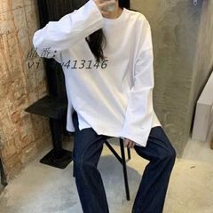 レディース トップス カットソー 長袖 Uネック オーバーサイズ 大人可愛い カジュアル ラフ シンプル サイドスリット おしゃれ かわいい かっこいい  vii4w413146