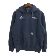 Carhartt カーハート ハーフジップ スウェット パーカー ワンポイントロゴ ネイビー (メンズ L) 中古 古着 R3310