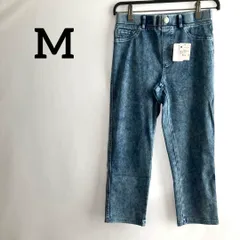 新品未使用タグ付きブルー青デニム風レギンスパンツMストレッチ素材アンクル丈