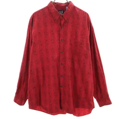 GAP ギャップ 90s オールド ペイズリー柄 長袖 ボタンダウンシャツ XL レッド メンズ 古着
