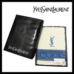 FU【YVES SAINT LAURENT】YSL ロゴ ゲストタオル 綿 100% ホワイト/白 ブルー/青 ハンドタオル ハンカチ 内野株式会社 イヴサンローラン (FU-4860)