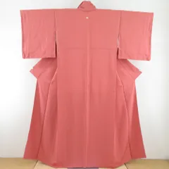 色無地 袷 広衿 桃橙色 正絹 一つ紋 蔦紋 共八掛 仕立て上がり着物 身丈156cm