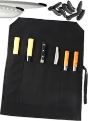 Pi&C ピーアンドシー 包丁ケース 布巻き 刃先カバー付き 深長いポケット 持ち運び 27cm 帆布 キャンプ アウトドア(ブラック,  6本収納)