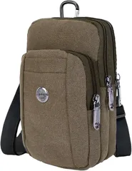 FairyPomu スマホポーチ スマホショルダー ウエストポーチ ベルトポーチ ショルダーバッグ カラビナ付き サコッシュ 斜めがけ 多機能 コンパクト メンズ(グリーングレー)