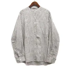 無印良品 良品計画 オーガニック リネン 洗いざらし スタンドカラー シャツ 長袖 ストライプ ベージュ ホワイト XL