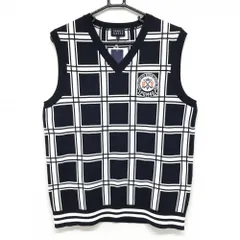 【新品】パーリーゲイツ ニットベスト ネイビー×白 Vネック 格子 メンズ 5(L) ゴルフウェア PEARLY GATES