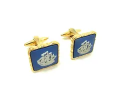 WEDGWOOD ウェッジウッド ジャスパー カメオ シップ 帆船 カフス カフリンクス アクセサリー メンズ ブルー系×ゴールド系 DF2073 冠婚葬祭 結婚式 葬式