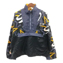 90年代 NIKE ナイキ ナイロン アノラック ジャケット アウター スポーツ 銀タグ 総柄 ネイビー (メンズ L) 中古 古着 P6519