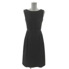 トッカ TOCCA ワンピース フォーマル ボートネック ピンタック レース ノースリーブ リボン ひざ丈 コットン混 ブラック 黒 00