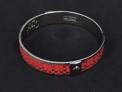 ■美品■ COACH コーチ ミニシグネチャー バングル ブレスレット アクセサリー レディース シルバー系×ピンク系 DF5788