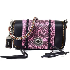 コーチ バッグ COACH グラブタンレザー スネークスキン ウィップステッチ ディンキアー チェーン 2way クラッチ クロスボディー 斜め掛け ショルダーバッグ ブラック×ネオンピンク 86819