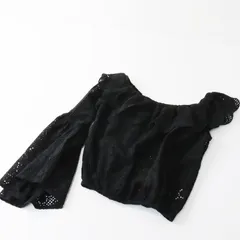 HONEY MI HONEY ハニーミーハニー コットン カットワークレース 片袖ブラウス F/ブラック トップス【2400013564076】のサムネイル