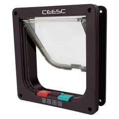 【数量限定】CEESC 4WAY ペットドア 小型 犬 猫 ペット出入り口 ドア 勝手口 扉 冷暖房対策 日本語取扱説明書付き (ブラウン 中)