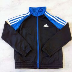 【130cm】アディダス トラックジャケット上 ブルー×ホワイト ポリエステル100% ジャージ上