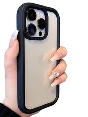 saymi's ベーシック フレーム おしゃれ 韓国 iPhone14 ケース 男女兼用デザイン 3色展開 完全透明 ドットパターン無し シンプル くすみカラー デザイン 透明 クリア メンズ レディース (ブラック iPhone14)
